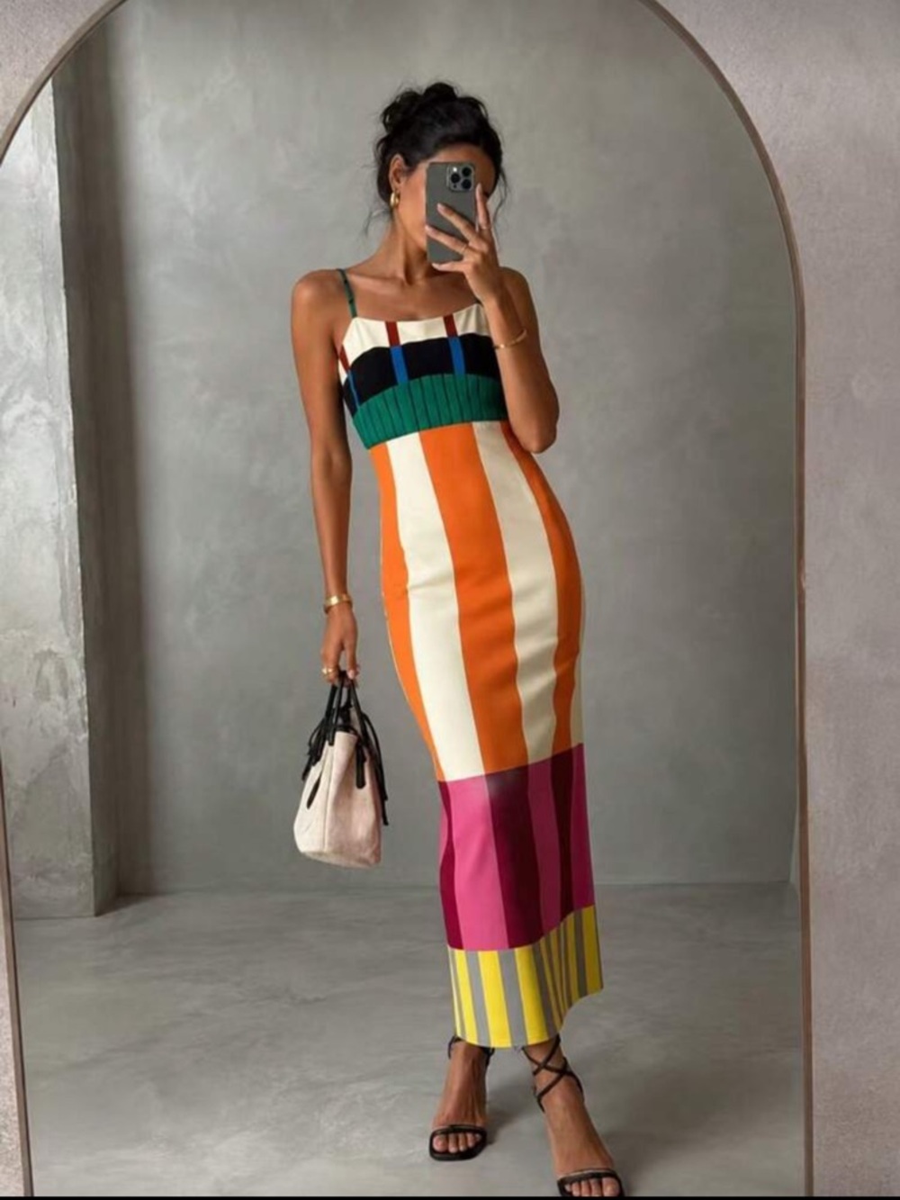 Colorblock Maxi Skirt Dress with Strappy Bodice - Picture 5 of 8